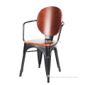 high quality metal base chair with wood top using for restaurant chair